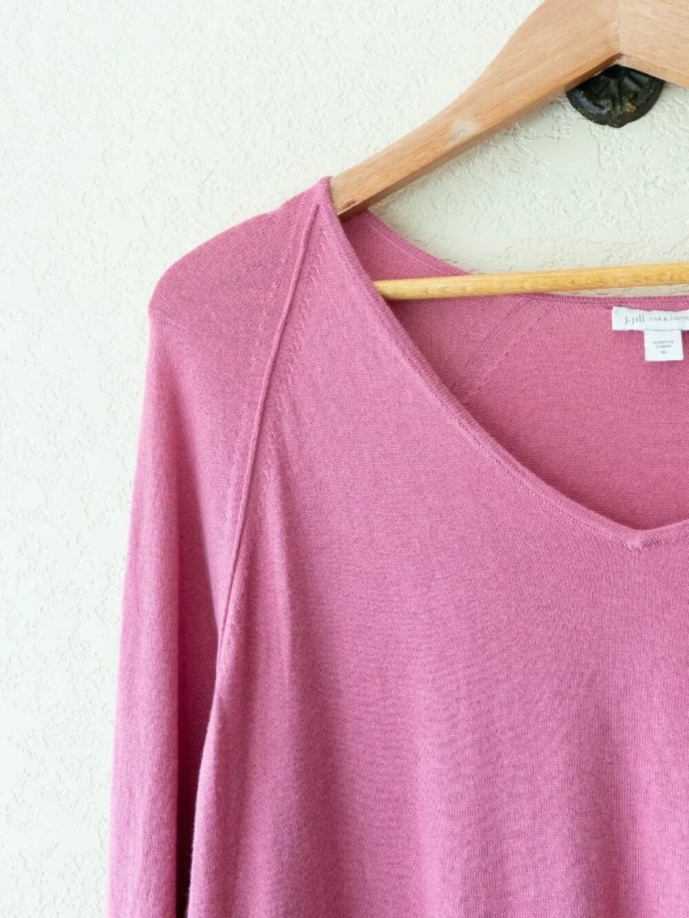 J Jill Cotton Silk Sweater XL Pink V Neck Lightweight Tunic Soft Relaxed Womens - Picture 3 of 12